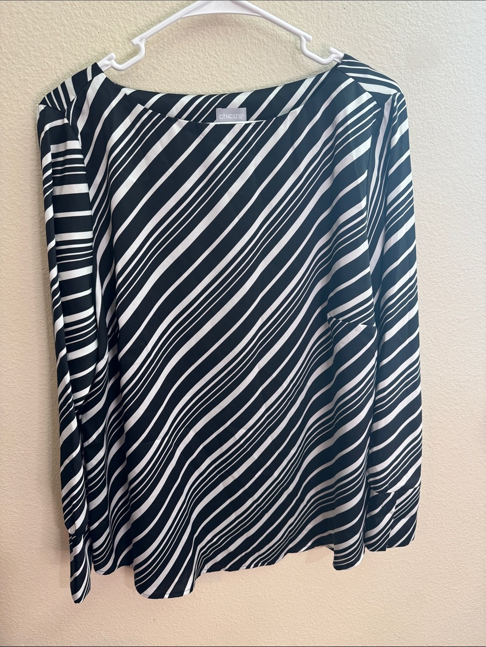 Chico's Black & White Diagonal Stripe Boatneck Blouse